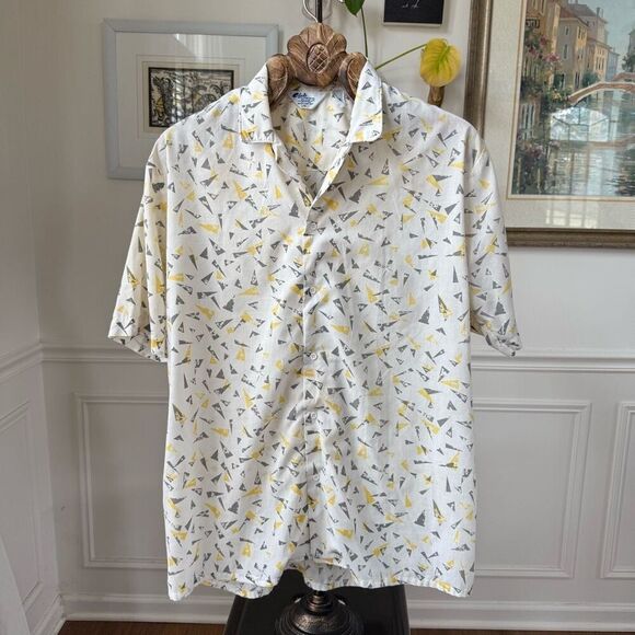 Vintage 70s Club International by Tip Top Short Sleeve Cabana Shirt MCM Triangle - Picture 2 of 6